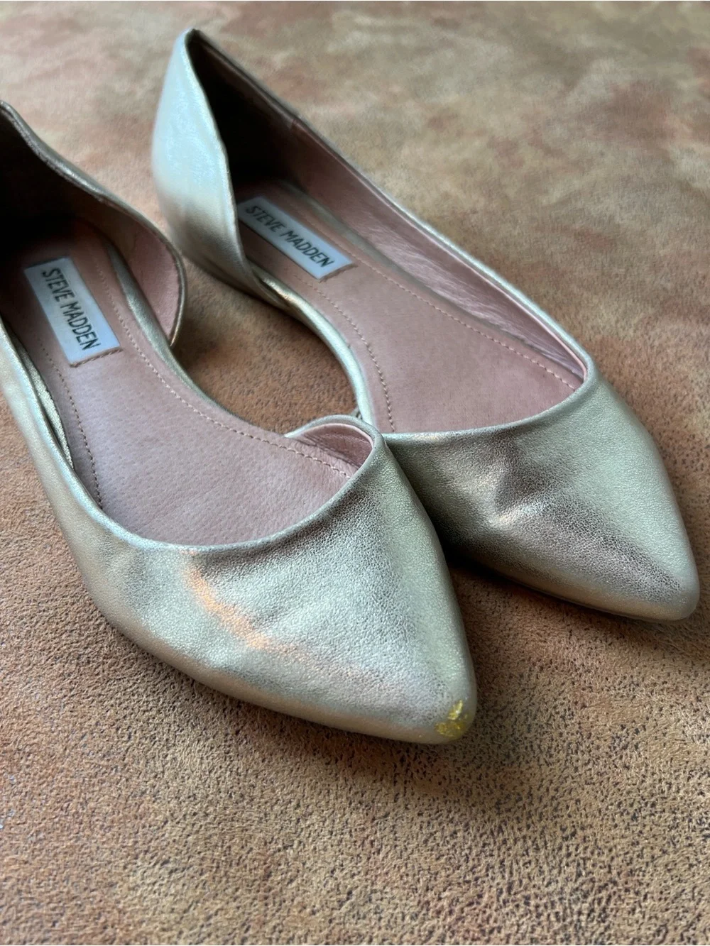 Steve Madden Metallic Gold Pointed D'Orsay Flats